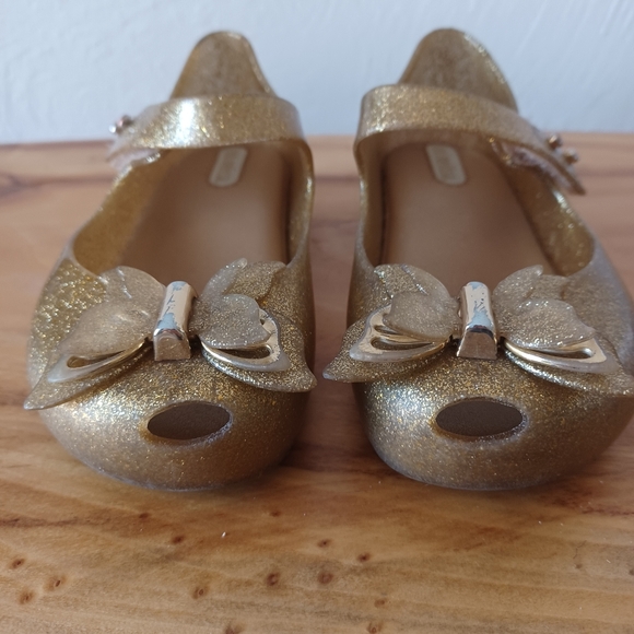 Mini Melissa Gold Glitter Butterfly Mary Janes Size 9 - Picture 2 of 11